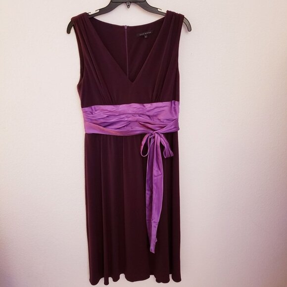 David Meister Purple Satin Trimmed Sash Cocktail Dress Size 8 EUC - Picture 1 of 8